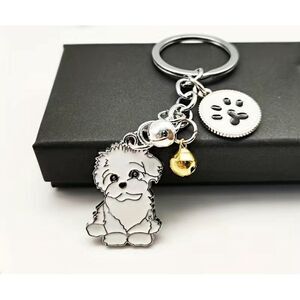 Bichon Frise Maltese Dog Keychain Bells Keyring Puppy Keychain Yorkie S…